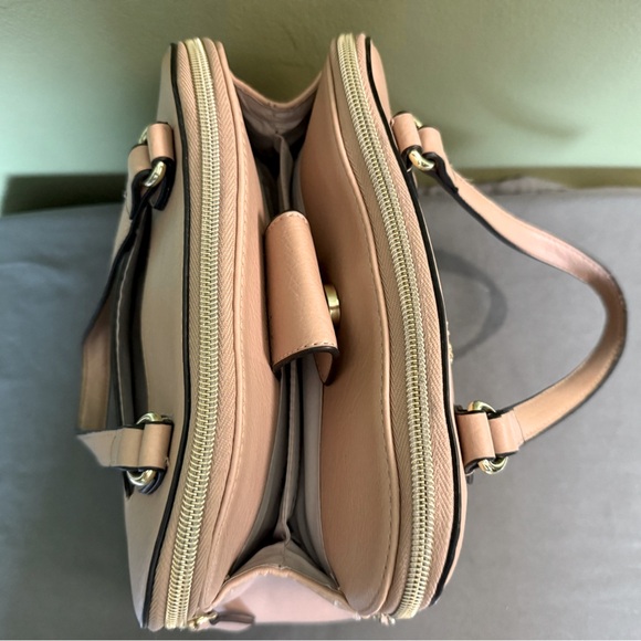 Nicole by Nicole Miller Light Pink Embossed Rose Top Handle Satchel - Picture 7 of 10